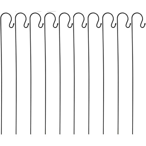 10 x Shepherds Crook Black Metal Garden Border Hooks (1m) (1/5)