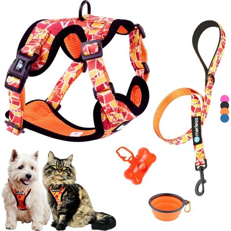 1 - Harnais Chien - Laisse Chat - Anti Traction Réglable - Pour Promenade Et Randonnée - Orange - 26-32cm (1/5)