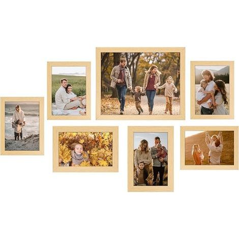 7 Pièces Cadre Photo 3 Tailles, Plusieurs Méthodes de Placement, Décoration Murale Plexiglas Cadre pour Puzzle pour Photos, Affiches, Puzzles (Couleur Bois) (1/5)