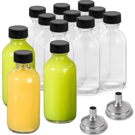 Lot de 12 bouteilles en verre,60 ml,bouchons vissés,entonnoirs,verre alimentaire,réutilisables,pour voyage,échantillons,bar