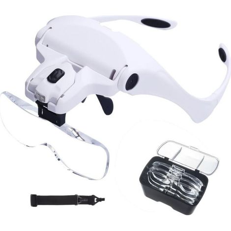 ZOLGINAH Lunette de Loupe Loupe Eclairante Loupe Bijoutier Ajustable Avec Éclairage LED Pour Lecture, Bijoutier, Couture, du Bricolage et Travail de Précision (blanc) (1/4)