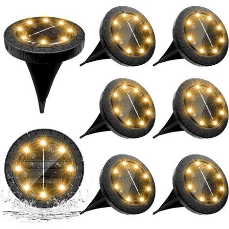 Lampe Solaire Exterieure 8pack 8LED Luminaire Solaire Extérieur Jardin Eclairage Blanc Chaud Spot LED Extérieur étanches Luminaire Decoration Panneau Solaire pour Pelouse Chemin Allée Terrace Sol [Cla (1/5)