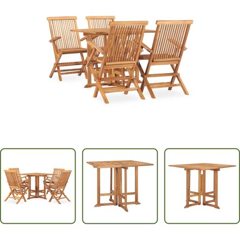 Table de jardin - Ensemble à manger d'extérieur pliable 5 pcs Bois solide de teck (1/5)