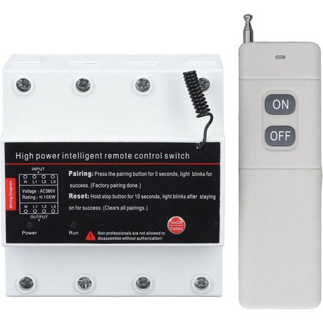 Jeffergarden Interrupteur télécommandé 3 phases, Portée 3km pour moteur, pompe, porte de garage, Intelligent, AC380V (1/5)
