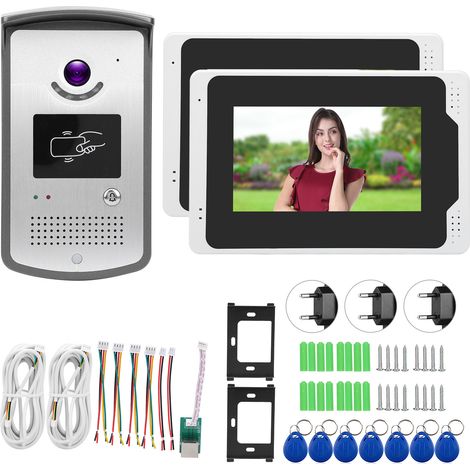 Sonnette Visiophone WiFi 7 pouces TFT 2 Moniteurs 1080P Interphone Porte Caméra Résistant à la Pluie Vision Nocturne Système d'Entrée TUYAEU Prise EU (1/5)