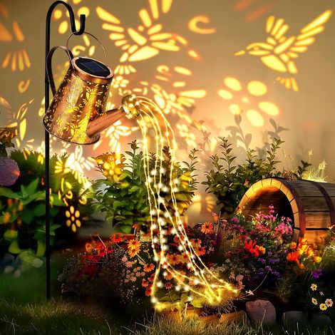 Lampes solaires pour arrosoir, lampes solaires d'extérieur en métal étanche avec support, cadeau de jardin, décoration de jardin pour cour, pelouse, allée (blanc chaud) (1/5)