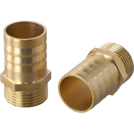 Paire d'adaptateurs de tuyau en laiton massif vers filetage mâle BSP pour étang, piscine, air, carburant, eau (3/4" mâle x 25 mm) (1/5)