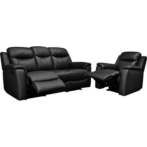Canapé 3 places et un fauteuil relax EVASION en cuir - Noir (1/5)