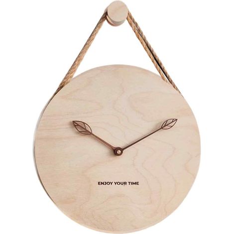 Horloge murale en bois suspendue par une corde, style simple et créatif, pour la décoration du salon. (1/5)