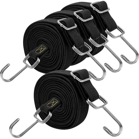 Sangles élastiques avec crochets, 200 cm de long, sangles élastiques réglables en caoutchouc noir avec crochets pour bagages, barres de toit, bâches, chargement mobile, camps, bâches,