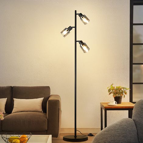 GBLY Stehlampe Vintage Wohnzimmer Schwarz: Stehleuchte Industrial Standleuchte 3 flammig aus Glas E14 Fassung Metall Standlampe Schwenkbar 350° Leselampe für Schlafzimmer Büro - Ohne Leuchtmittel