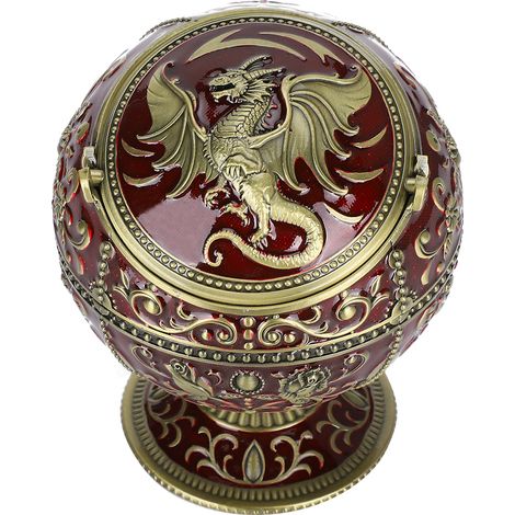 Cendrier vintage en alliage de zinc, forme Tellurion, motif dragon, avec couvercle et coupe-vent. Décoration artisanale pour la maison. (1/5)