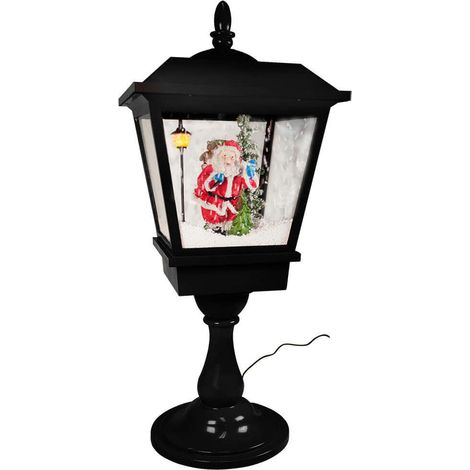 Schwarze LED Tischlaterne - Schneiende 65cm Santa Claus Laterne