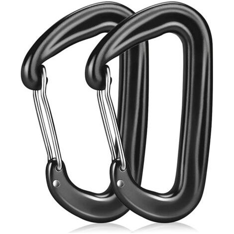 2 pièces Grand Mousqueton, Capacité de Charge 1200 kg, Mousqueton en Alliage d'aluminium, Mousqueton Robuste pour Camping, Randonnée, Voyage, Pêche - Noir