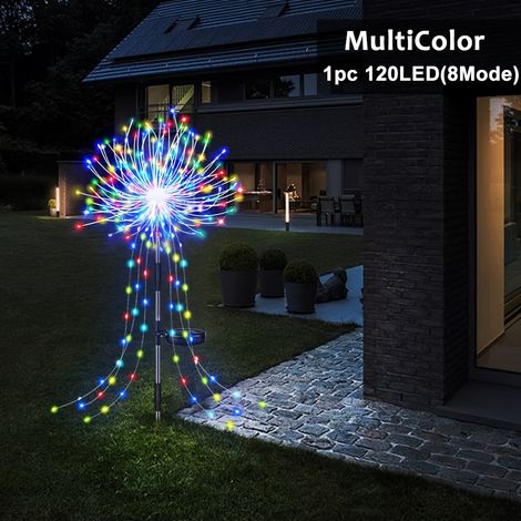 Projecteur lumineux LED solaire effet feu d'artifice, 8 modes, 120 LED, éclairage décoratif extérieur pour jardin. (1/5)