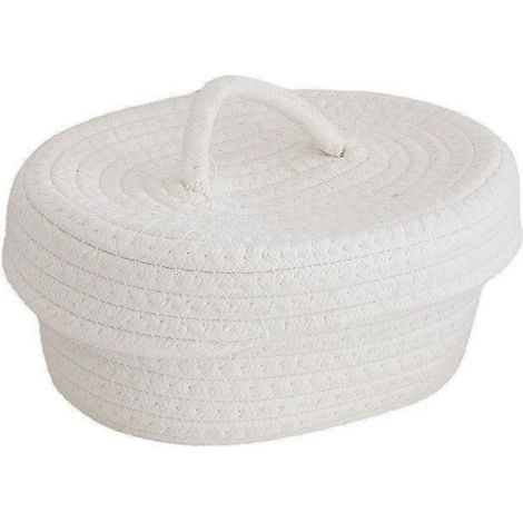 Panier de Rangement en Corde de Coton, Boîte de Rangement de Bureau Décorative Douce pour la Peau avec Couvercle pour Chambre d'enfant (Blanc Laiteux) (1/5)