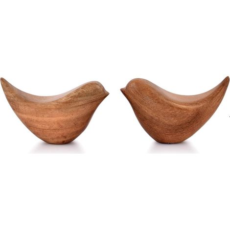 Lntyq Vogelstatuen-Set aus Akazienholz – Heimdekoration für Wohnzimmer, Badezimmer, Büro – moderner Stil – 11 cm x 5 cm x 6 cm (1/3)