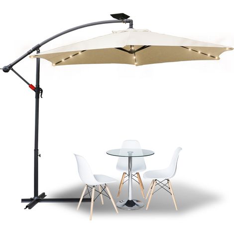 3.5m Parasol avec LED Parapluie de jardin Terrasse UV30+ Parasol de marché Beige (1/6)