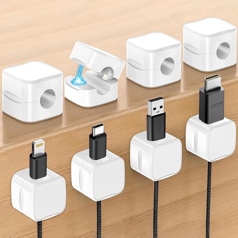 8 pièces Support de câble magnétique, porte-câbles, gestion des câbles, support de chargeur, pour table de chevet, bureau, USB, câble audio, Blanc (1/5)