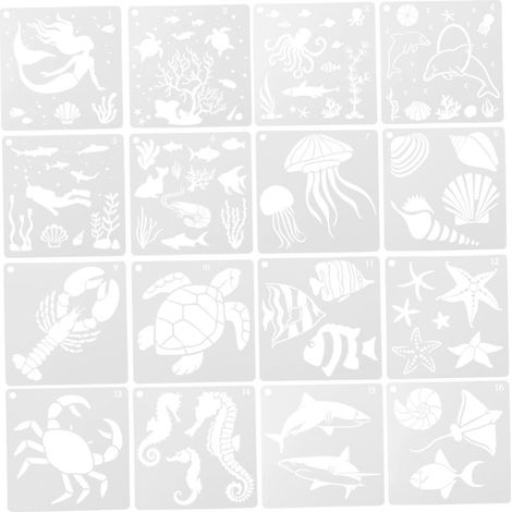 Set mit 16 wiederverwendbaren Schablonen für Wandmalereien im maritimen Stil (1/5)