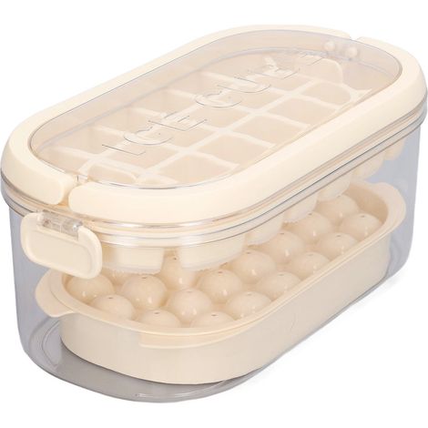 bacs à glaçons ronds et carrés avec couvercle et bac pour congélateur, moules à glaçons avec pelle, pour faire 54 glaçons [fond souple] Beige, lot de 2 bacs (1/5)