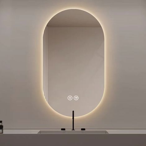 Miroir avec 3 mode lumière smart réglables ovale pour salle de bain 60x90 cm miroir de maquillage (1/5)