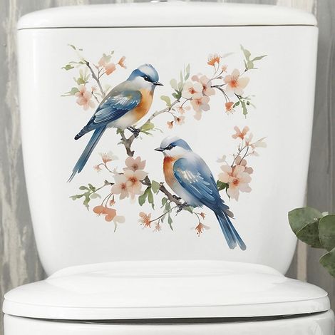 Autocollants WC oiseau & fleur – Auto-adhésifs, imperméables, pour décoration toilettes/salle de bain