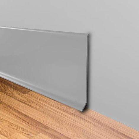 Plinthe souple en PVC, 10 cm de largeur autocollante, plinthe de sol flexible décorative avec plis en forme de S pour couvrir les espaces d’angle (12 m, gris) (1/5)