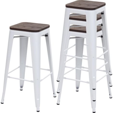 Set 4x sgabelli bistrot design industriale HHG-766 legno metallo verniciato bianco