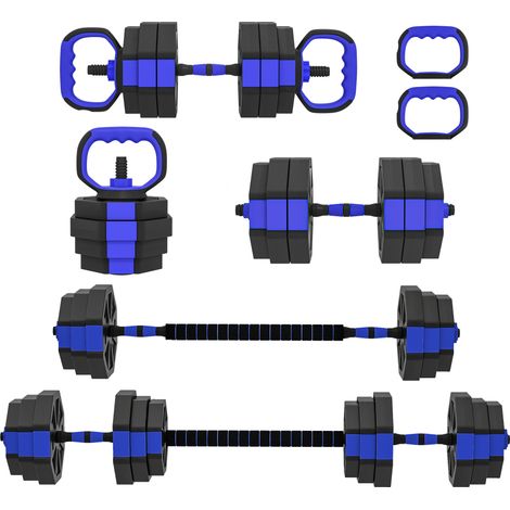 SPORTNOW Set Pesi Palestra 6 in 1 25kg con Manubri, Kettlebell, Bilanciere Blu
