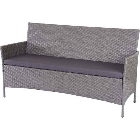 Banc de jardin 3 places 154 cm en polyrotin gris coussins anthracite 040001105