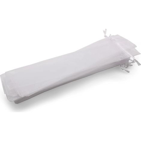 Pochette Organza - Lot de 50 - Blanc - 26x6cm - Pour Objets Longs - Cordon Satin (1/5)