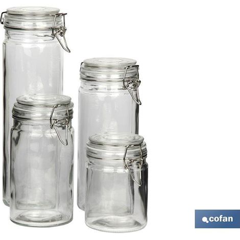 Set da 4 barattoli di vetro Per la conservazione di alimenti Capacità: 750 - 1150 - 1500 - 2100 ml