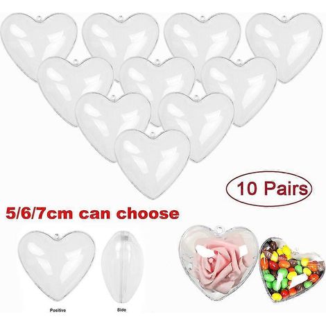 10 bolas transparentes de plástico con forma de corazón para decoración del hogar, rellenables, ideales para árbol de Navidad, bodas, dulces, jardín y fiestas. (1/5)