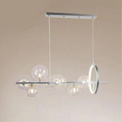 TrAdE Shop Traesio - Lampadario Moderno A Sospensione Argento 7 Sfere G9 Bolle In Vetro Con Cerchio 71690 - (1/3)