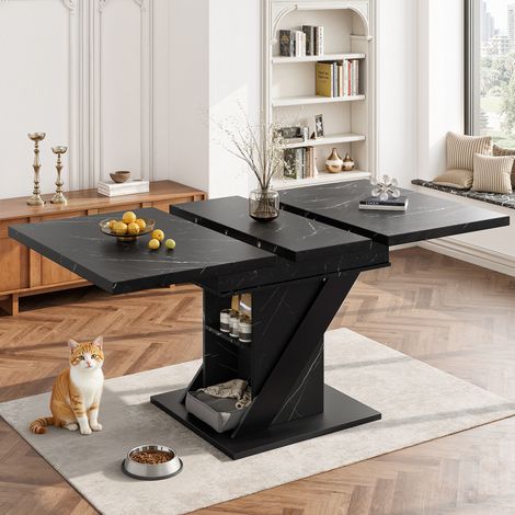 Esstisch 110-140/80/75 cm in Schwarz mit Marmoroptik und Ausziehfunktion (1/5)