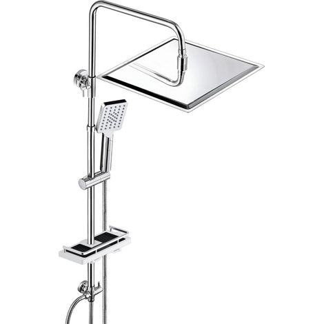 JOHO - Colonne de Douche sans Robinetterie Chromée, Barre Réglable Inox avec Étagère et Douchette - Carrée 30x30 cm (1/5)