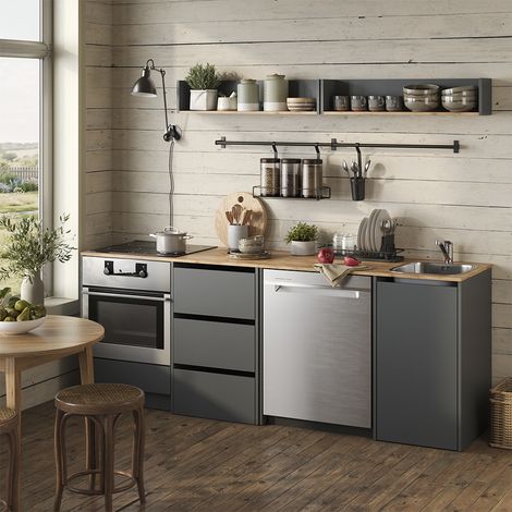 Mobiletto base cucina Viktor, Antracite/Rovere dorato, con lavello e rubinetto, Vicco