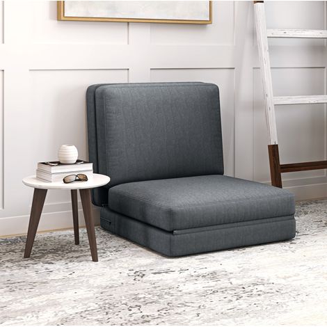 Canapé de sol 75x80x72 cm gris foncé en polyester effet velours convertible 3 en 1 pliable (1/5)