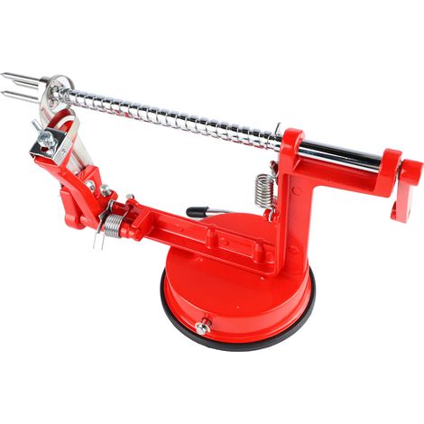 Éplucheur à pommes de terre 3 en 1 avec lame spirale, éplucheur manuel à manivelle en acier inoxydable 304, idéal pour la cuisine et les restaurants (grand format, rouge). (1/5)