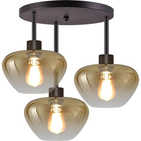 Plafonnier 3 lumières Genua noir avec verre doré Ø 24cm - 5971-05-05-35-3-24 (1/3)