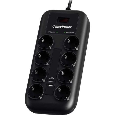 Regleta con Interruptor Cyberpower P0820SUD0-DE/ 8 Tomas de corriente/ 2 USB/ Negra