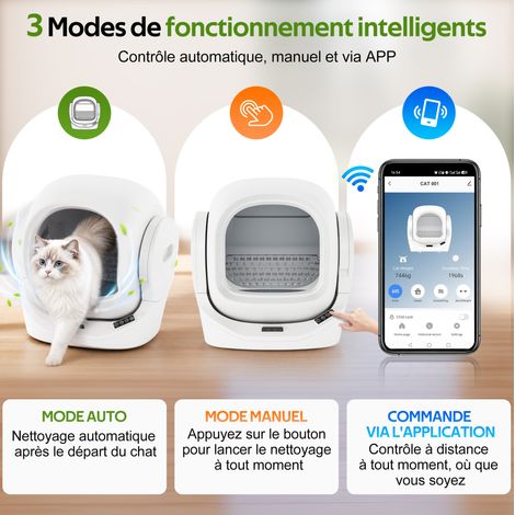 Toilette automatica connessa per gatti 68 L, cassetto 8 L, ABS+PC, bianco (1/5)