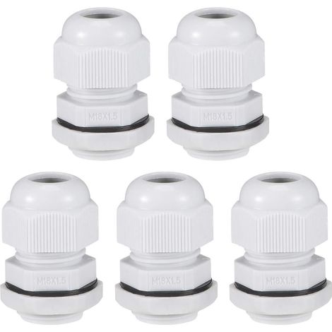 5 Kabelverschraubungen M18x1,5 – Nylon – 5–10 mm – wasserdicht – weiß (1/5)