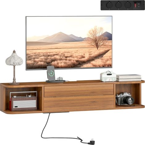 Meuble TV mobile 50 pouces avec USB et Type C, tiroir et étagères en noyer, dimensions 120x24x22,4 cm pour un intérieur moderne (1/5)