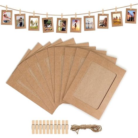Cadre Photo en Papier, Guirlandes Photo avec Pinces en Papier Kraft, 11.5 x 15.5 cm Cadre Photo Carton pour Murale