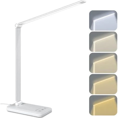 Lampe de bureau, lampe de bureau LED à intensité variable, 5 températures de couleur et 5 niveaux de luminosité réglables, blanche (avec câble USB) (1/3)