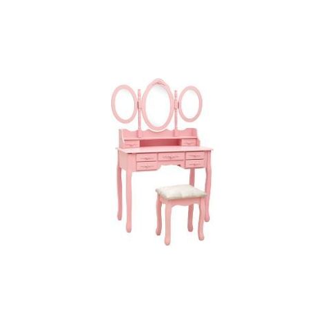 Coiffeuse avec tabouret et miroir pliable en 3 Rose (1/5)