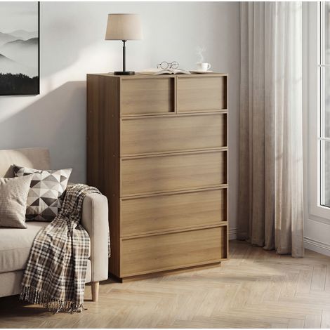 Kommode mit 6 Schubladen 80x48x127 cm MDF Eiche OKMYHOME (1/5)