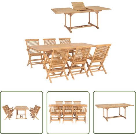 The Living Store Ensemble à manger d'extérieur 7pcs 150-200x100x75cm Teck massif - Meubles De Jardin - Salon De Jardin - Table De Jardin - Chaises De Jardin - Teck Massif (1/5)